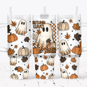 40oz UV DTF Full Top & Bottom Wrap - Autumn Leaves Ghost