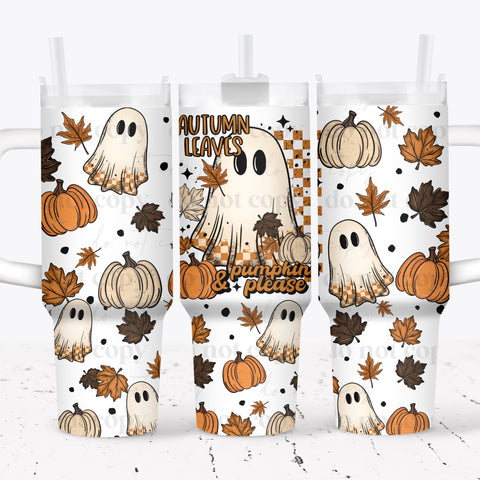 40oz UV DTF Full Top & Bottom Wrap - Autumn Leaves Ghost