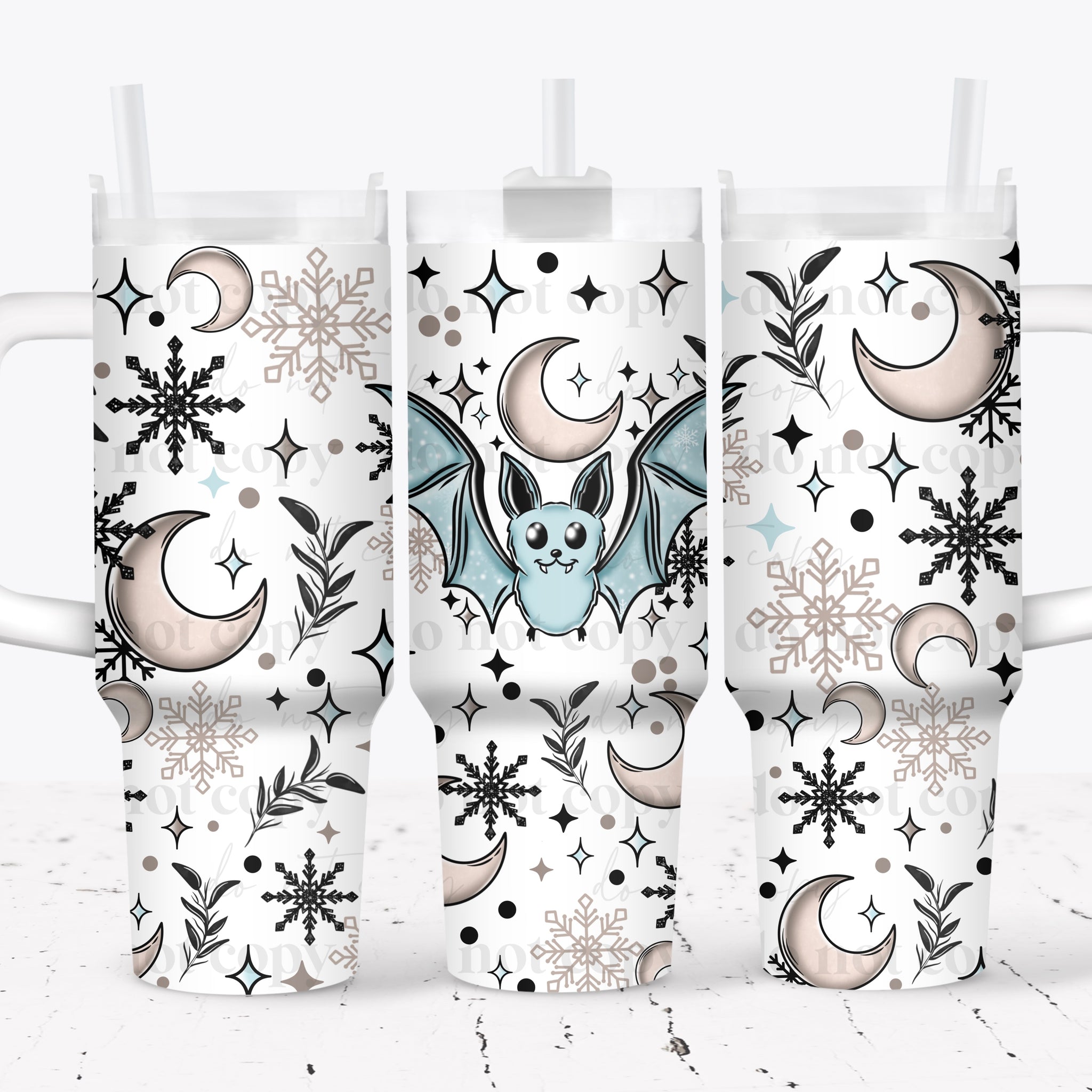 40oz UV DTF Wrap - Full Top & Bottom - Blue Bat & Moons