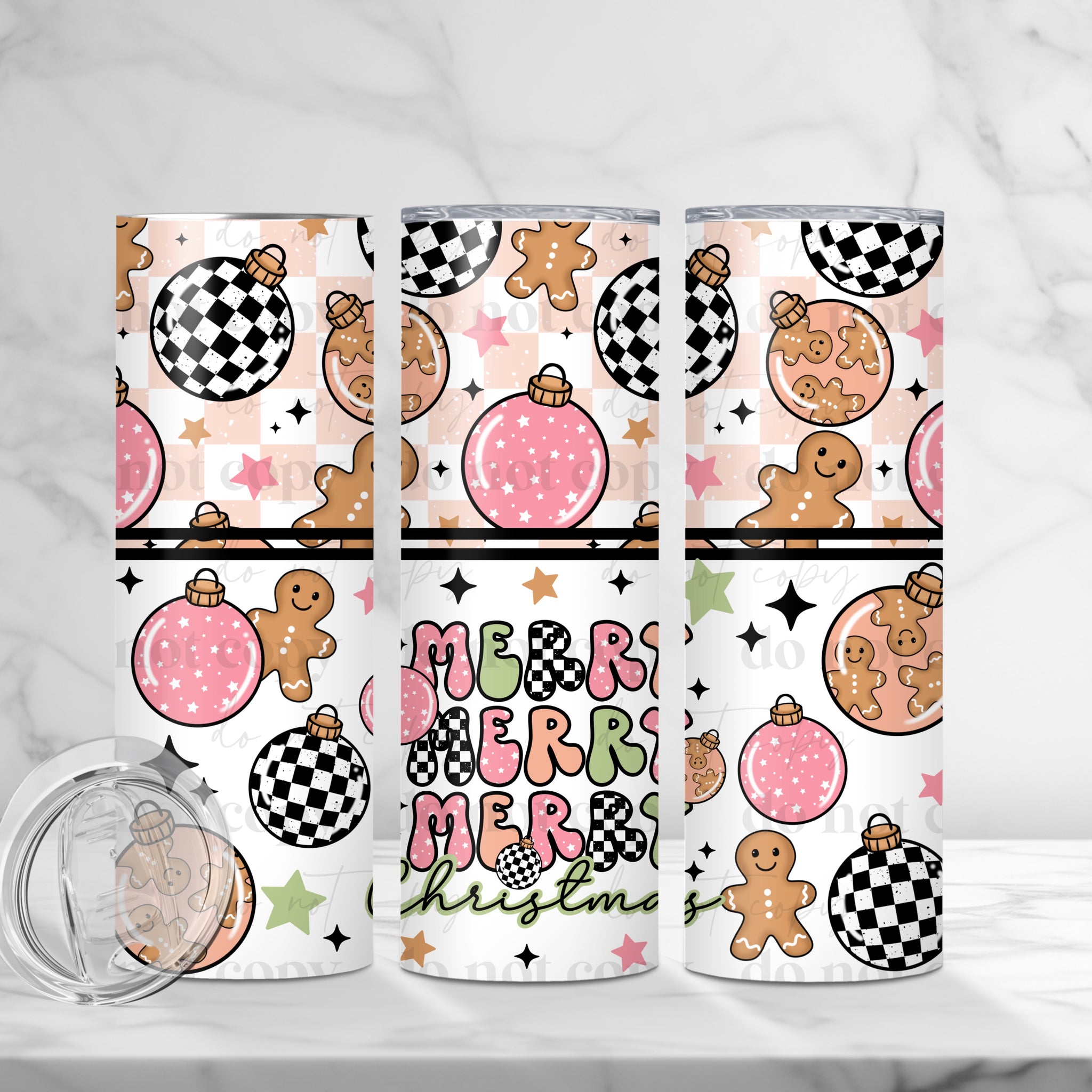 Skinny Tumbler Sublimation Wrap - Merry Merry Merry Pink Orange