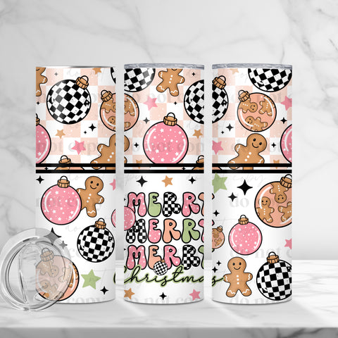 Skinny Tumbler Sublimation Wrap - Merry Merry Merry Pink Orange