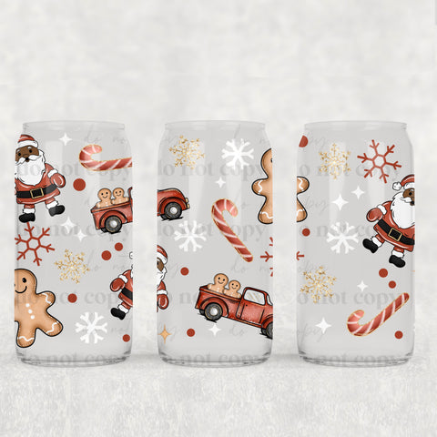 16oz UV DTF Wrap - Gingerbread In Truck w/Santa (Choose the Skin Tone!)