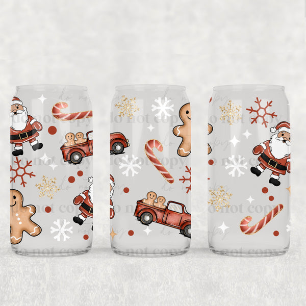 16oz UV DTF Wrap - Gingerbread In Truck w/Santa (Choose the Skin Tone!)