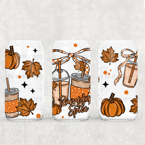 16oz UV DTF Wrap - Pumpkin Spice Orange Check Bow
