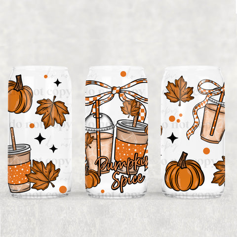 16oz UV DTF Wrap - Orange Check Bow Pumpkin Spice