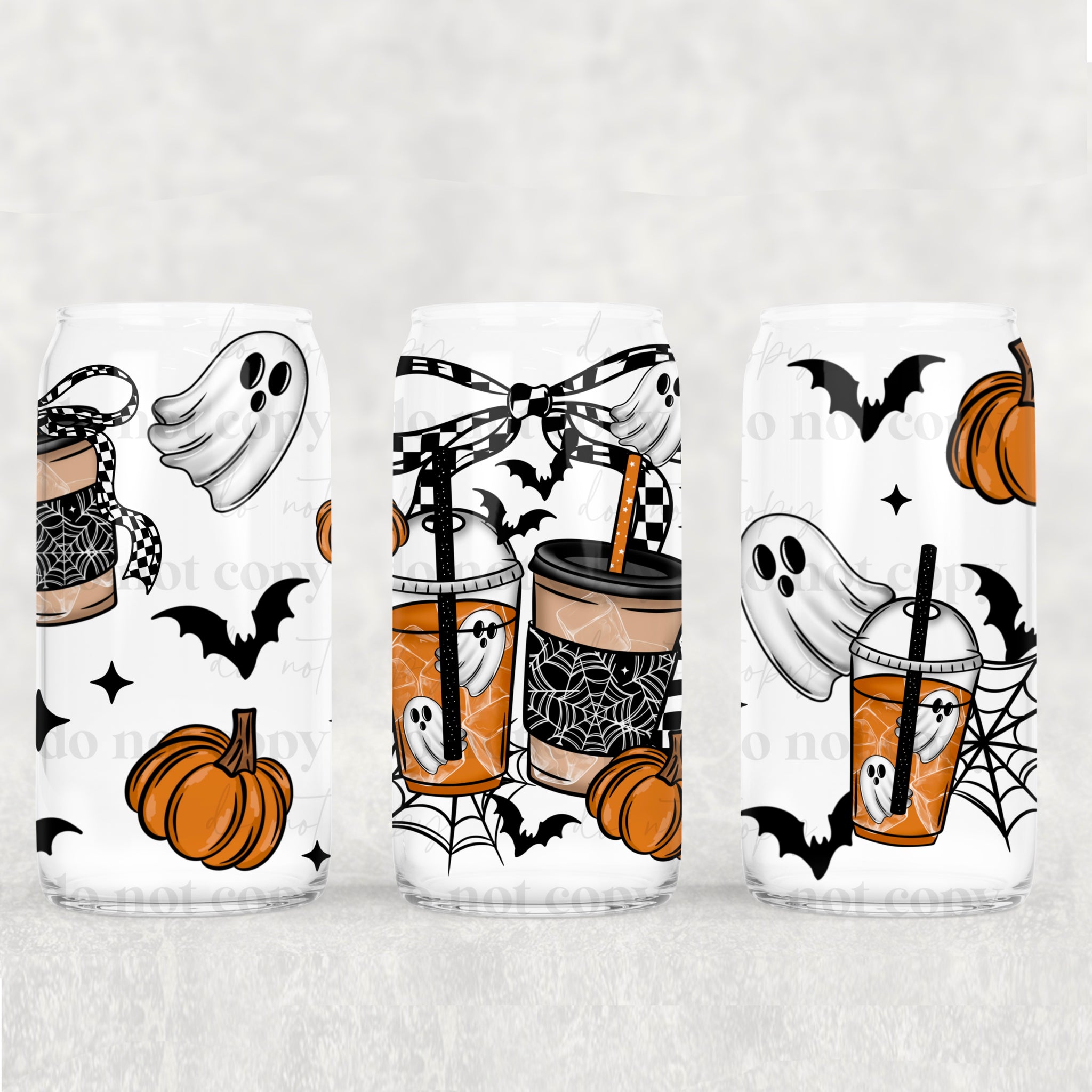 16oz UV DTF Wrap - Ghost Coffee Check Bow