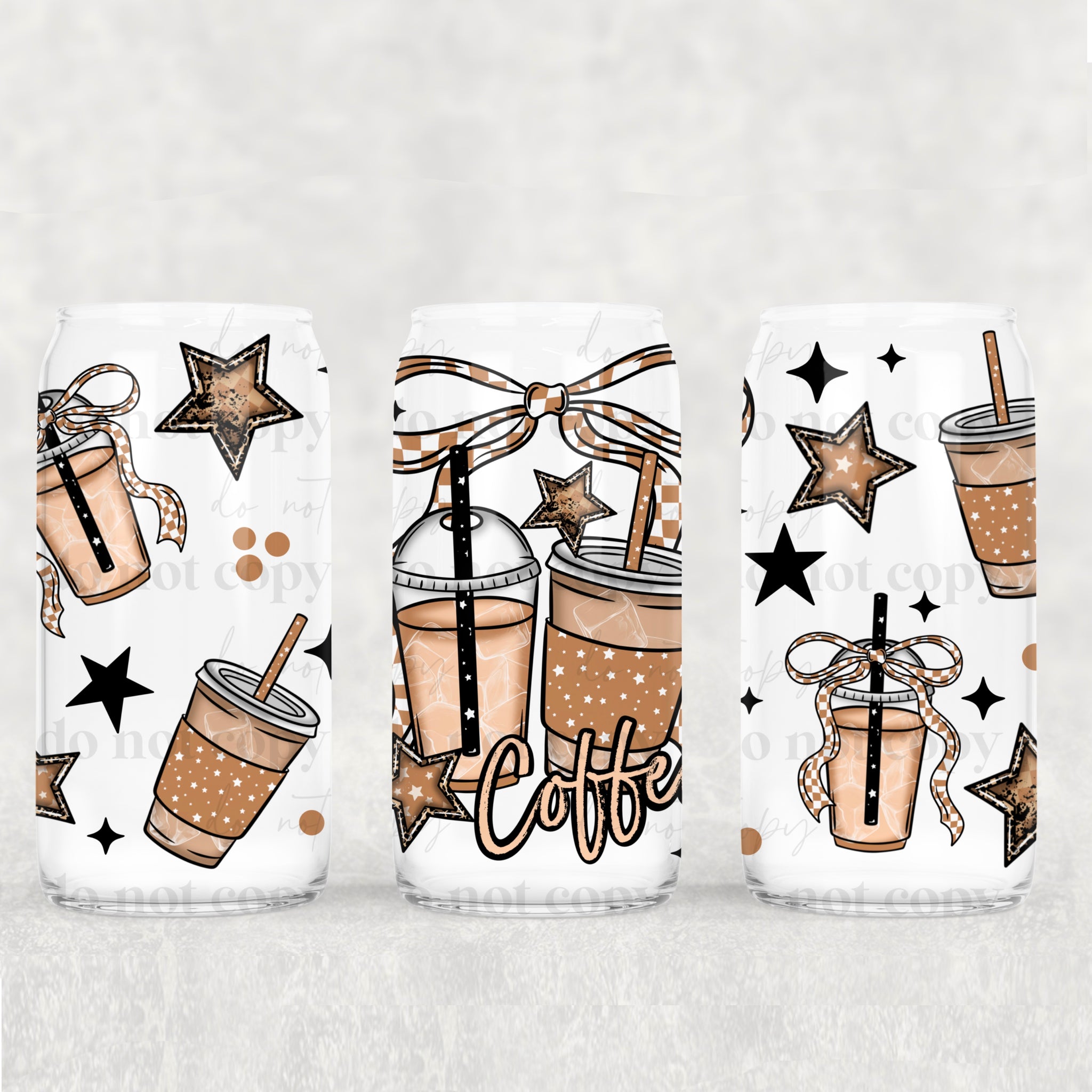16oz UV DTF Wrap - Coffee Brown Check Bow