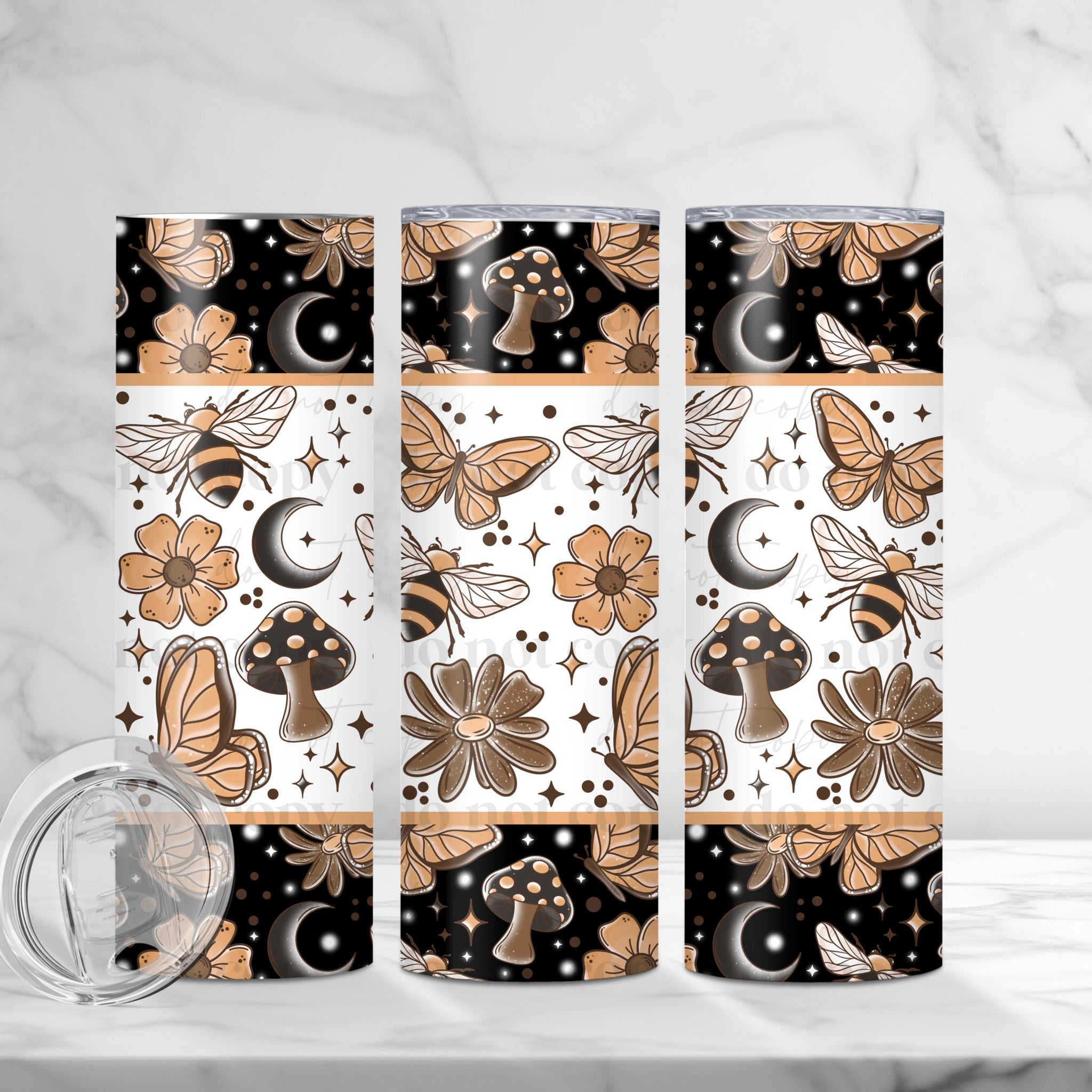 Skinny Tumbler Sublimation Wrap - Dark Moth Bee Mushroom