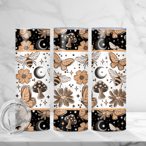 Skinny Tumbler Sublimation Wrap - Dark Moth Bee Mushroom