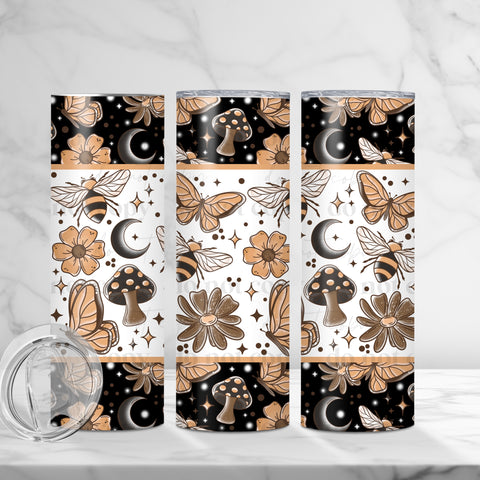 Skinny Tumbler Sublimation Wrap - Dark Moth Bee Mushroom