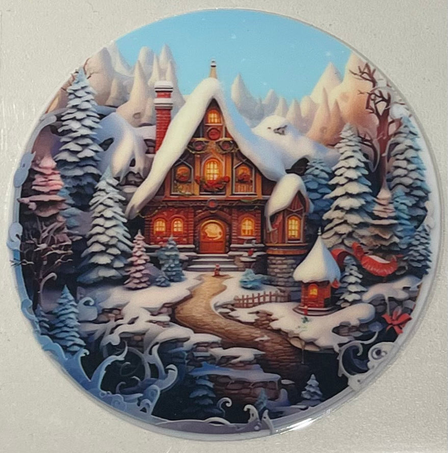 3" Ornament UV DTF Decal - Winter Cabin