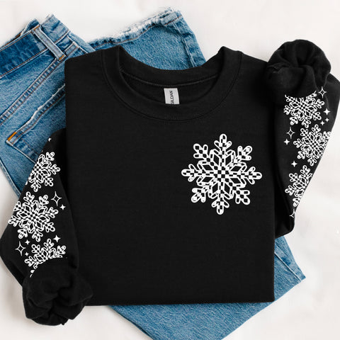 DTF Full Color Transfer - Snowflakes - Free Sleeves (White or Black Font)