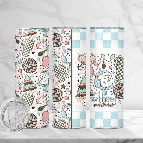 Skinny Tumbler Sublimation Wrap - Winter VIbes Blue Check