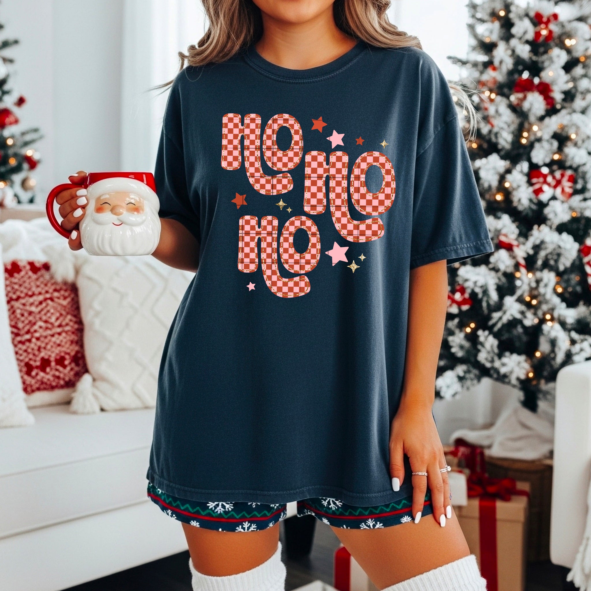 DTF Full Color TShirt Transfer - HO HO HO Checkered