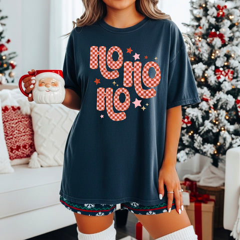 DTF Full Color TShirt Transfer - HO HO HO Checkered