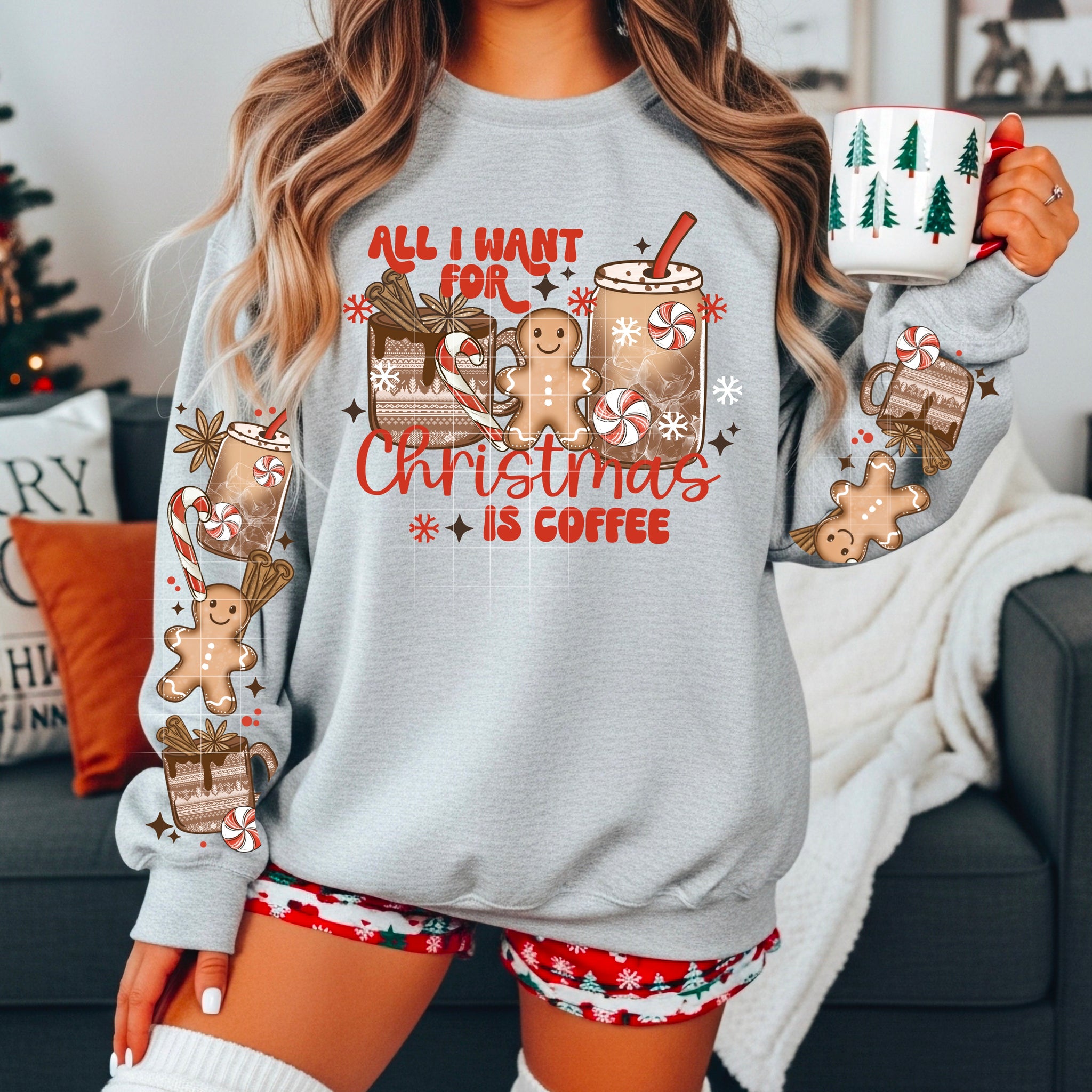 DTF Full Color TShirt Transfer - All I Want For Christmas Is Coffee - FREE SLEEVES!