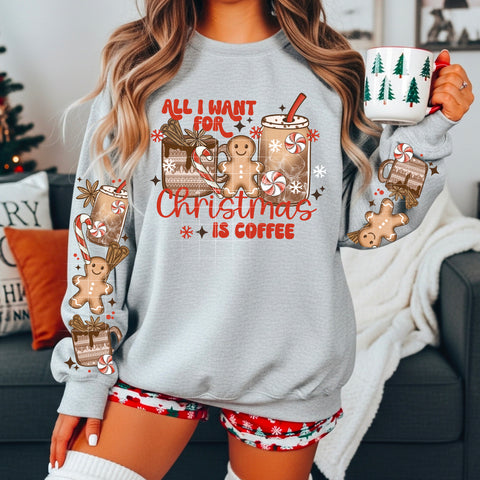 DTF Full Color TShirt Transfer - All I Want For Christmas Is Coffee - FREE SLEEVES!