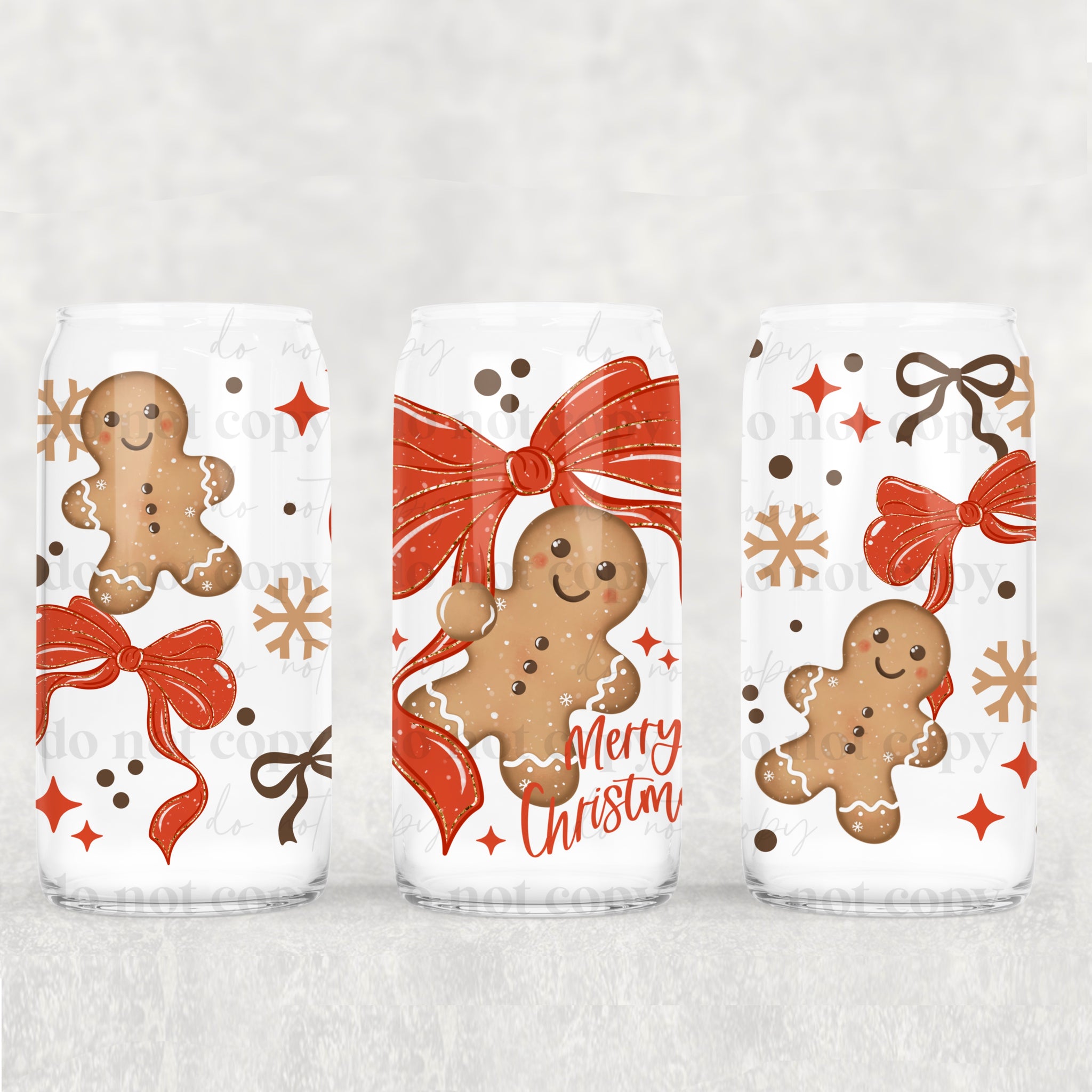 16oz UV DTF Wrap - Merry Christmas Gingerbread Red Bow