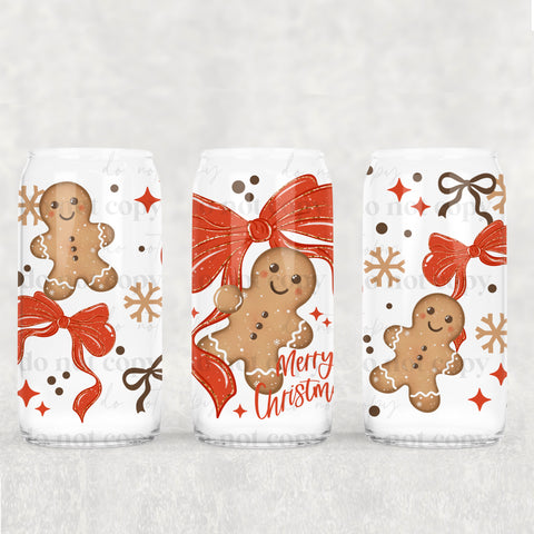16oz UV DTF Wrap - Merry Christmas Gingerbread Red Bow