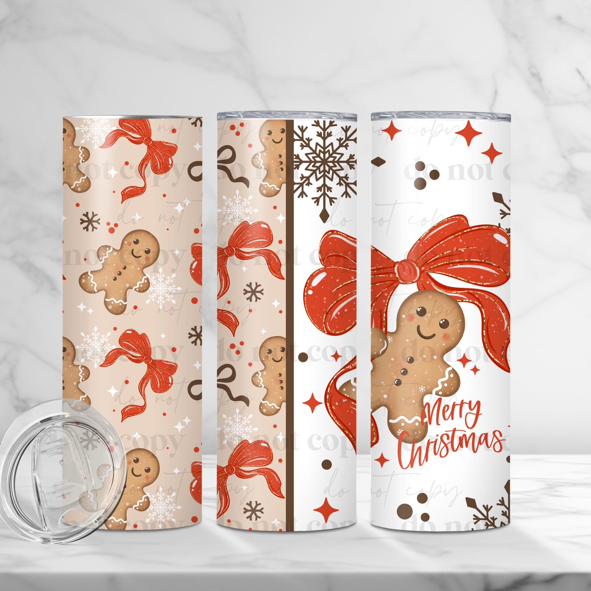 Skinny Tumbler Sublimation Wrap - Red Bow Gingerbread Merry Christmas