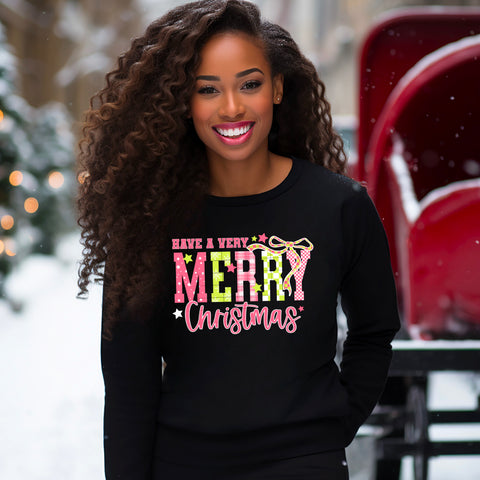 DTF Full Color TShirt Transfer - Have A Very Merry Christmas (You Choose Red or Pink!)