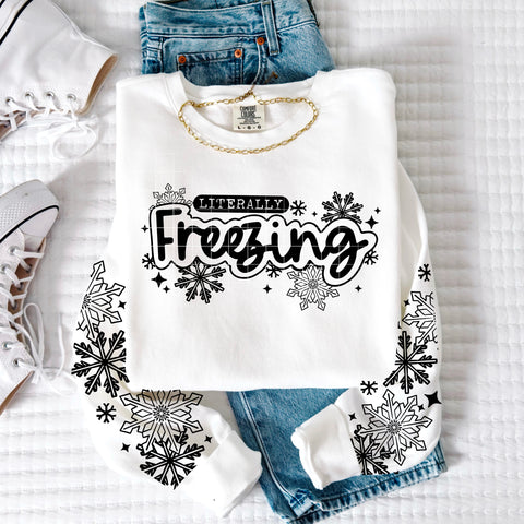 DTF Full Color TShirt Transfer - Literally Freezing - FREE SLEEVES (You Choose Black or White!)