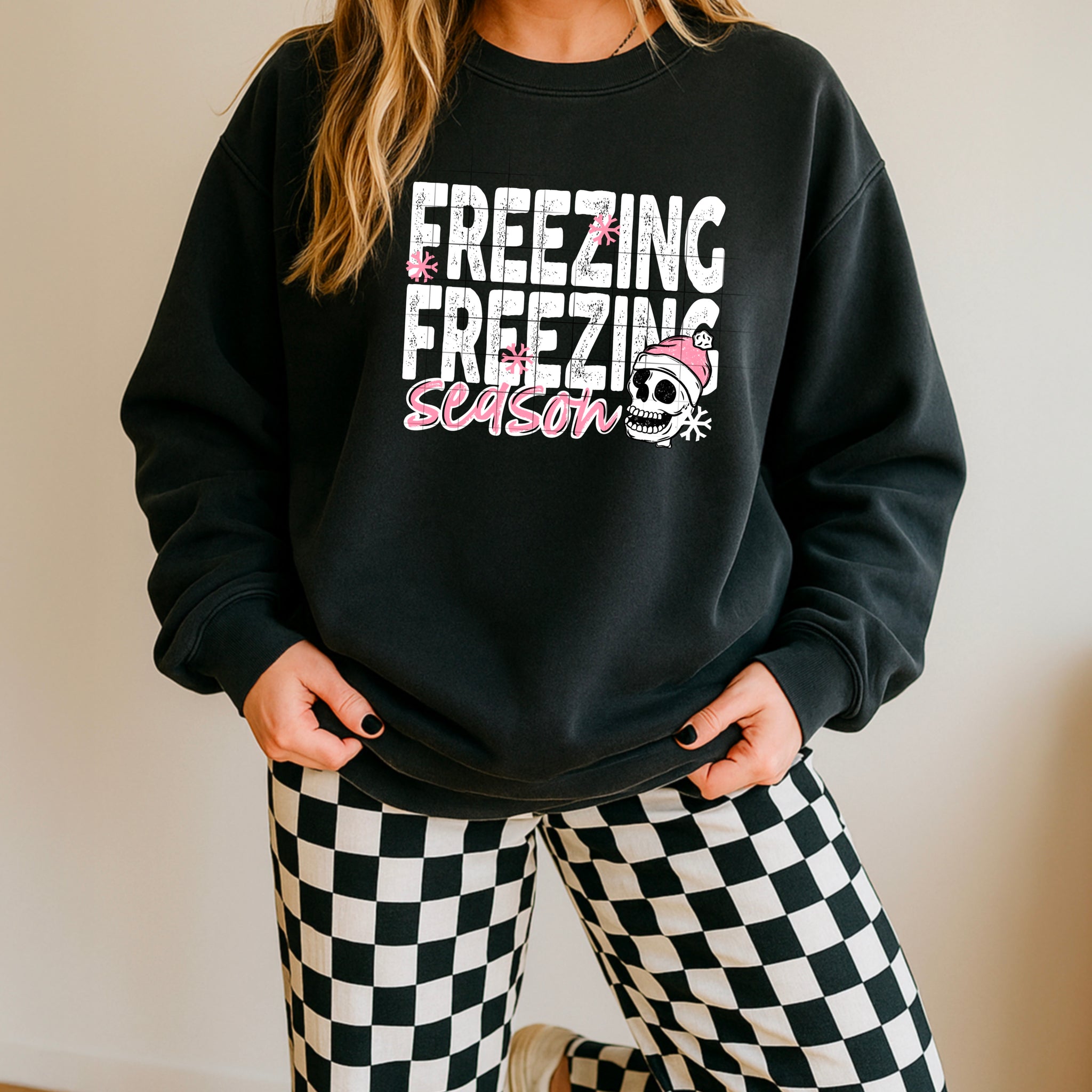 DTF Full Color TShirt Transfer - FREEZING FREEZING Season Pink (White or Black Font)