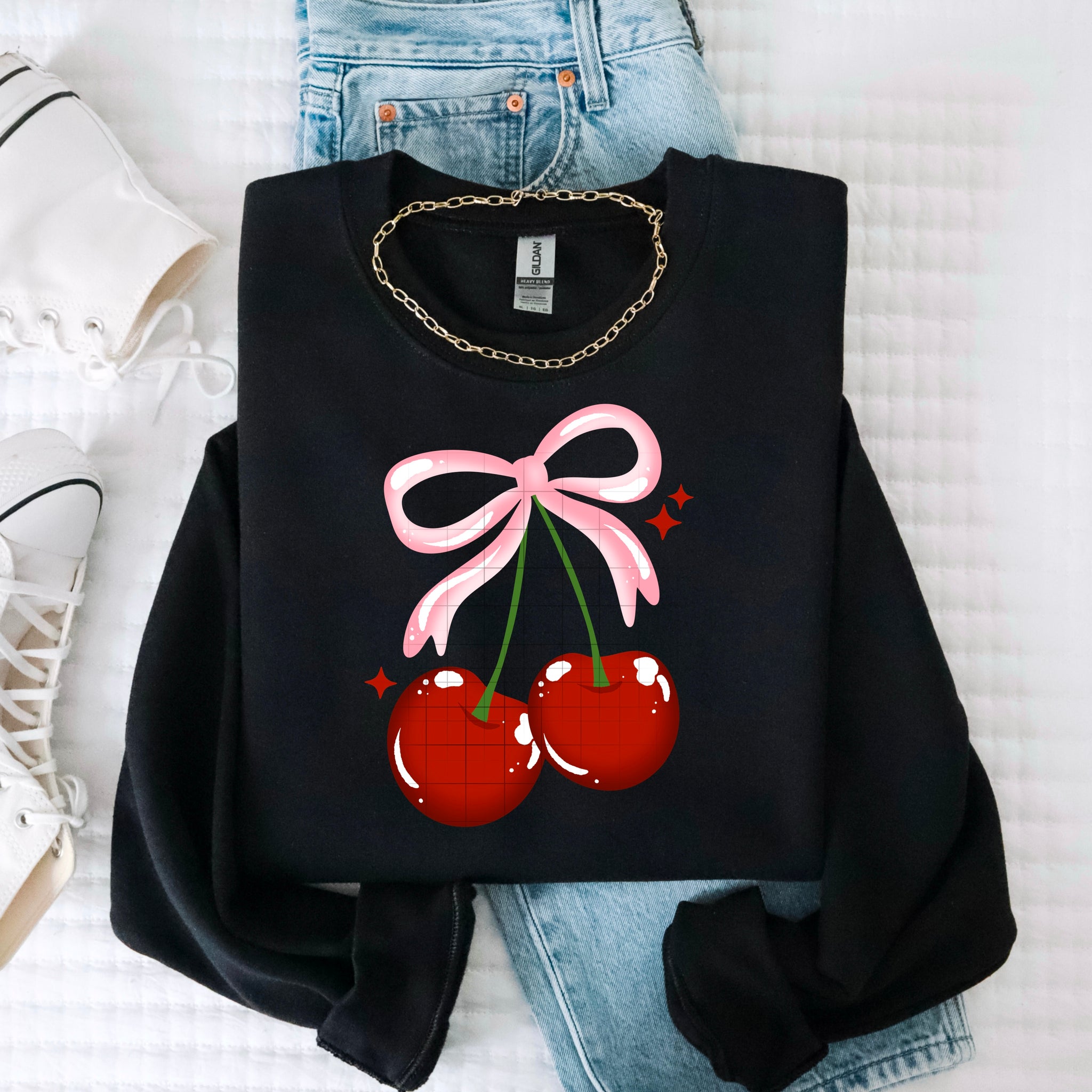 DTF Full Color TShirt Transfer - Pink Bow Cherries