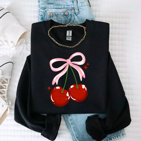 DTF Full Color TShirt Transfer - Pink Bow Cherries