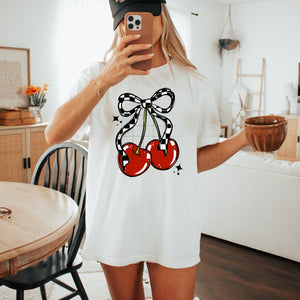 DTF Full Color TShirt Transfer - Checkered Bow Cherries