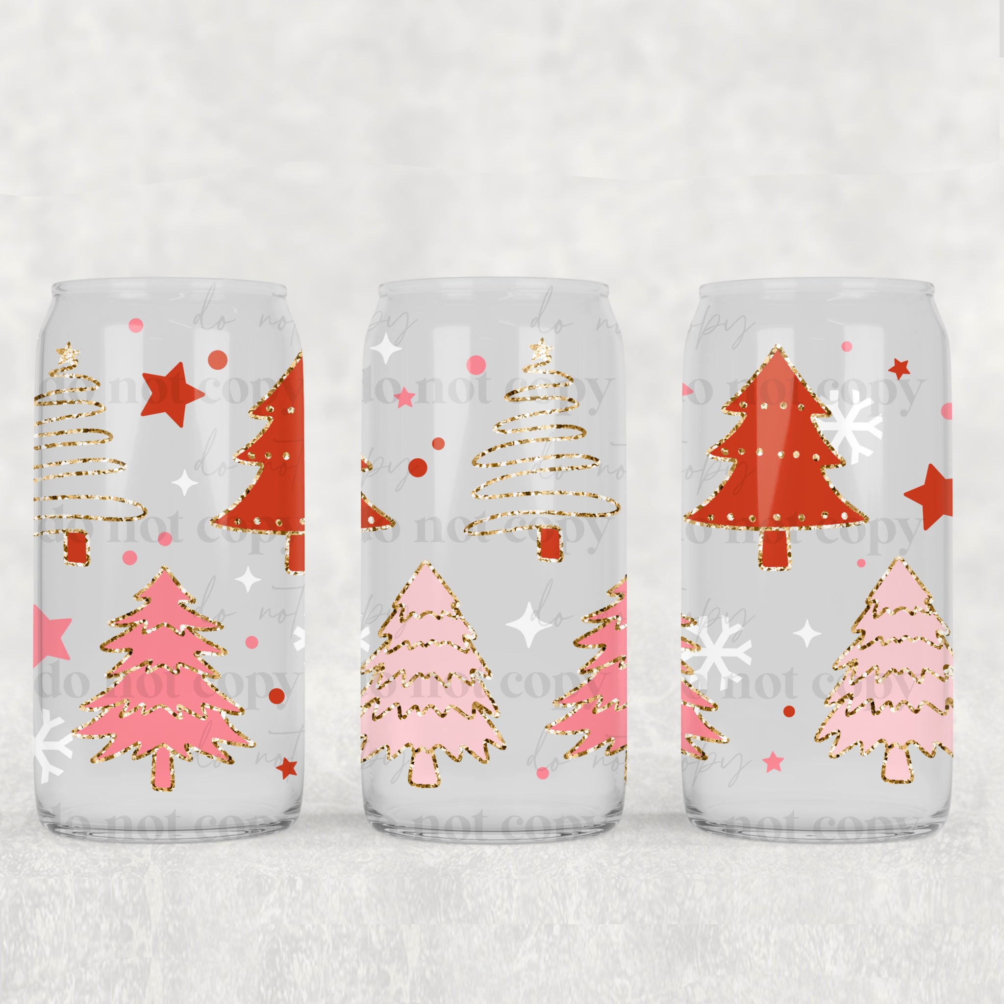 16oz UV DTF Wrap - Red Gold Pink Trees
