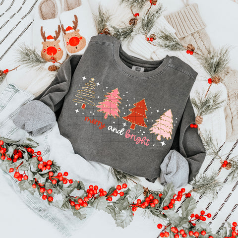 DTF Full Color TShirt Transfer - Merry & Bright Pink Red