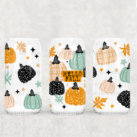 16oz UV DTF Wrap - Hello Fall Polka Dot Pumpkins