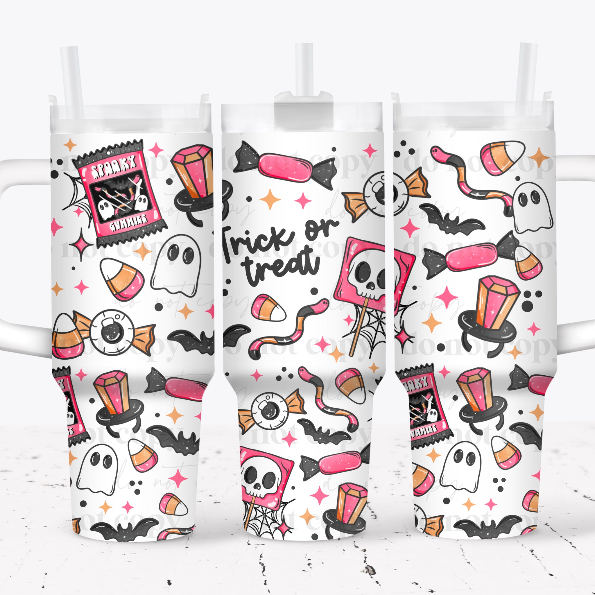 40oz UV DTF Full Top & Bottom Wrap - Trick or Treat Pink Candy