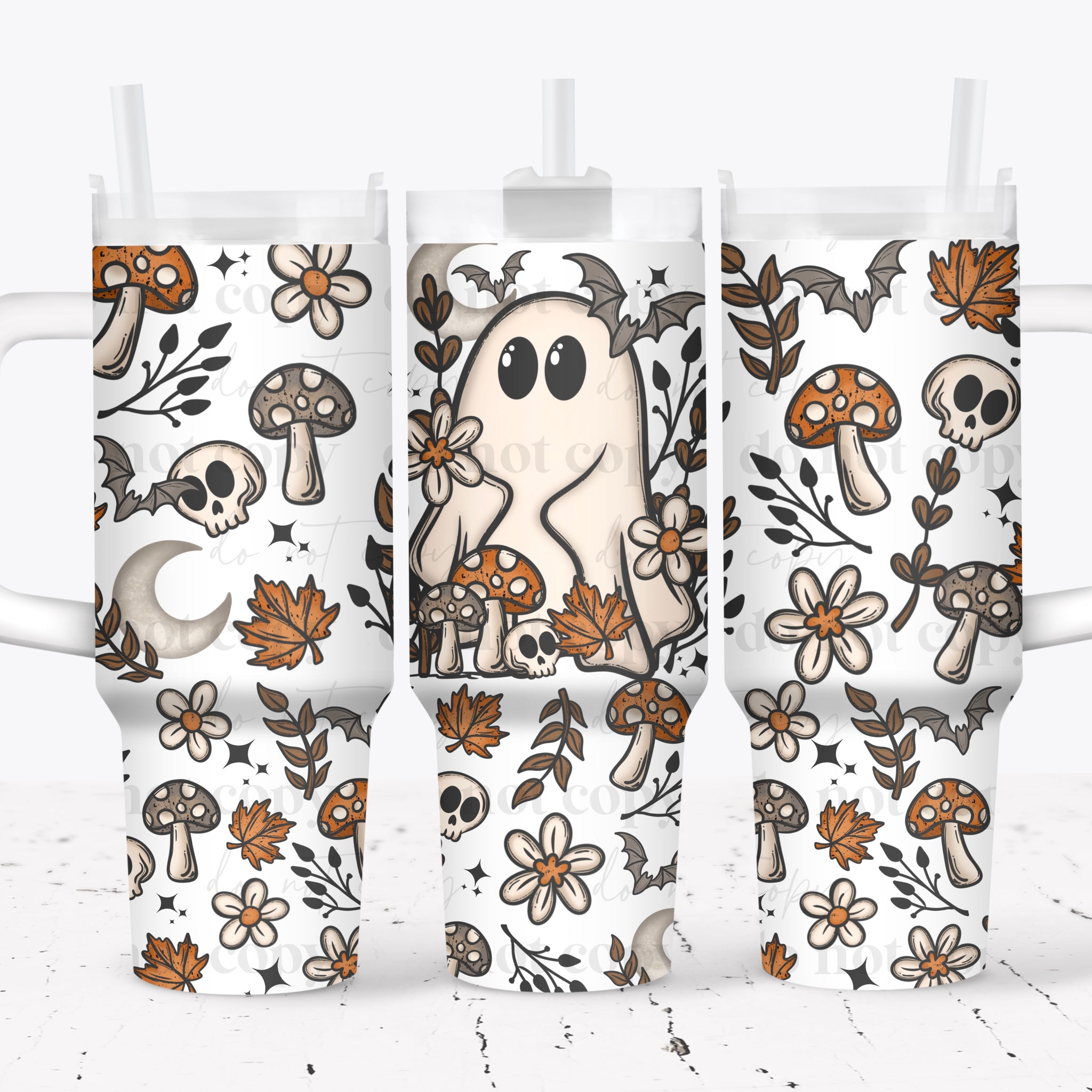 40oz UV DTF Full Top & Bottom Wrap - Cottage Core Ghostie