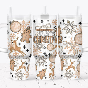 40oz UV DTF Wrap - Full Top & Bottom - Merry Christmas Gingerbread Ornaments