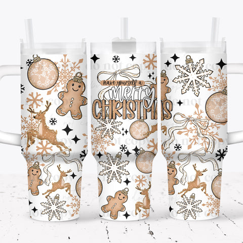 40oz UV DTF Wrap - Full Top & Bottom - Merry Christmas Gingerbread Ornaments