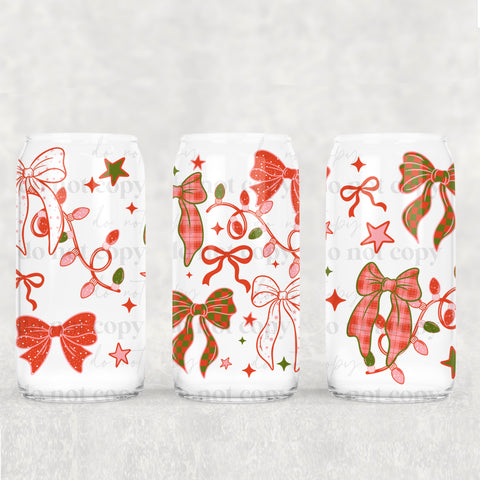 16oz UV DTF Wrap - Red Green Christmas Bows Lights