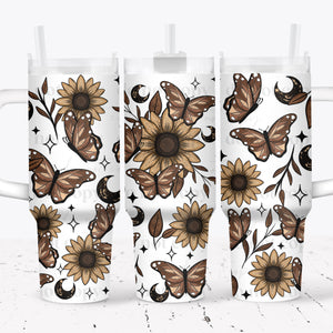 40oz UV DTF Wrap - Full Top & Bottom - Neutral Moth Flowers