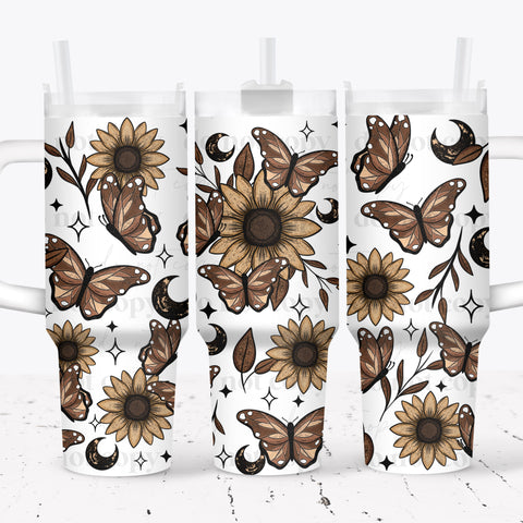40oz UV DTF Wrap - Full Top & Bottom - Neutral Moth Flowers