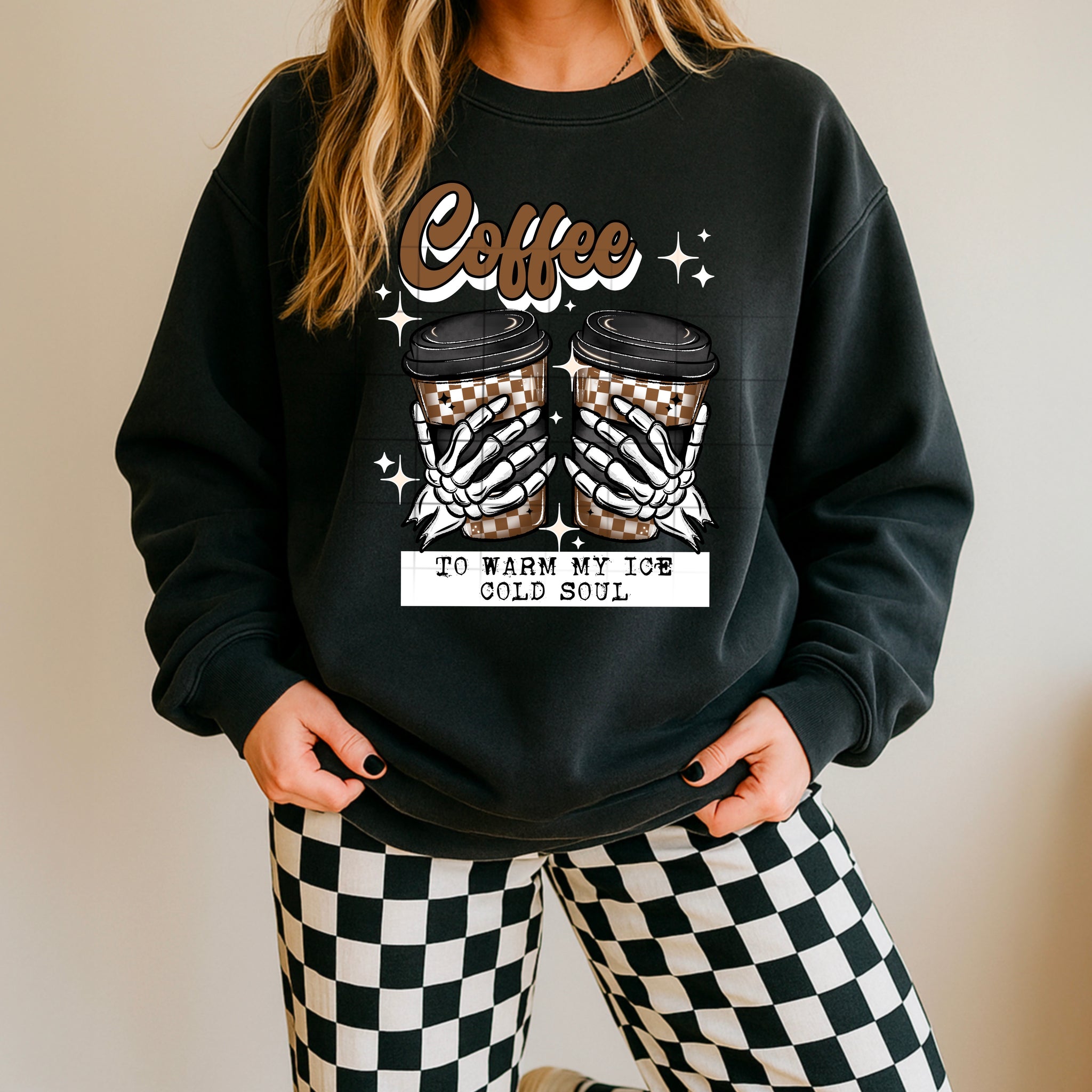 DTF Full Color TShirt Transfer - Coffee To Warm My Ice Cold Soul (White or Black Font)