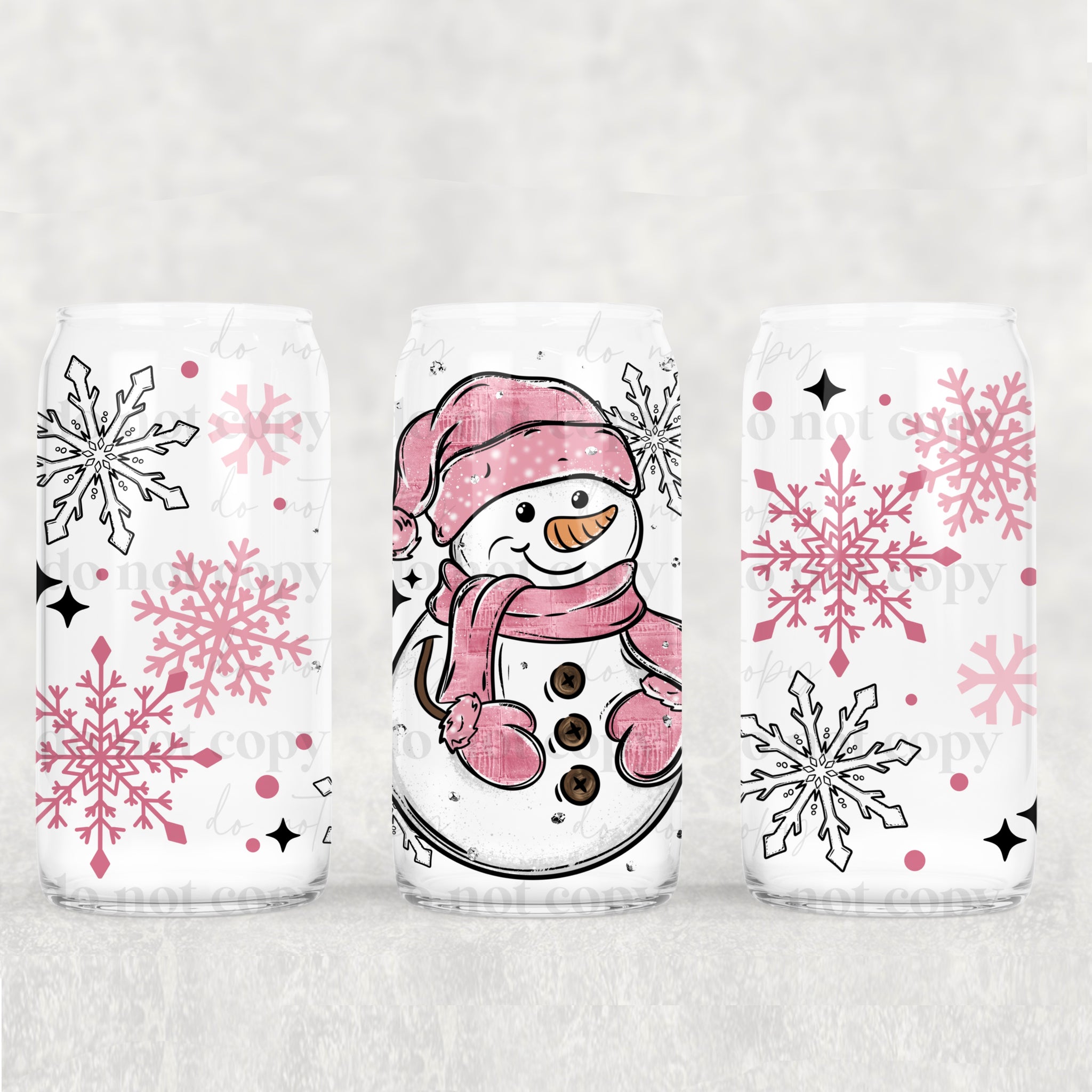 16oz UV DTF Wrap - Pink Snow Snowman