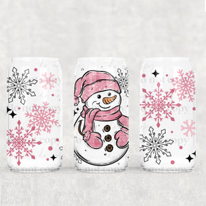 16oz UV DTF Wrap - Pink Snow Snowman