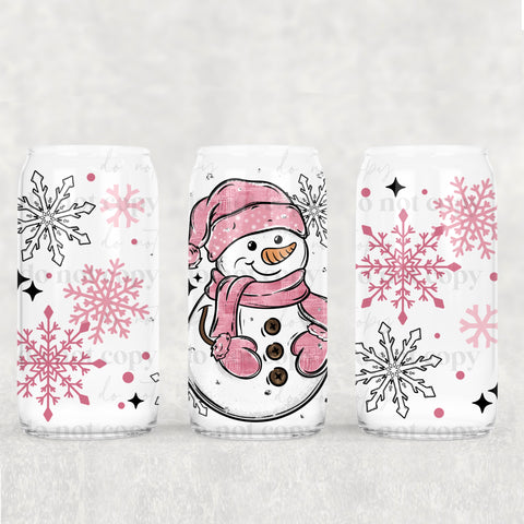 16oz UV DTF Wrap - Pink Snow Snowman