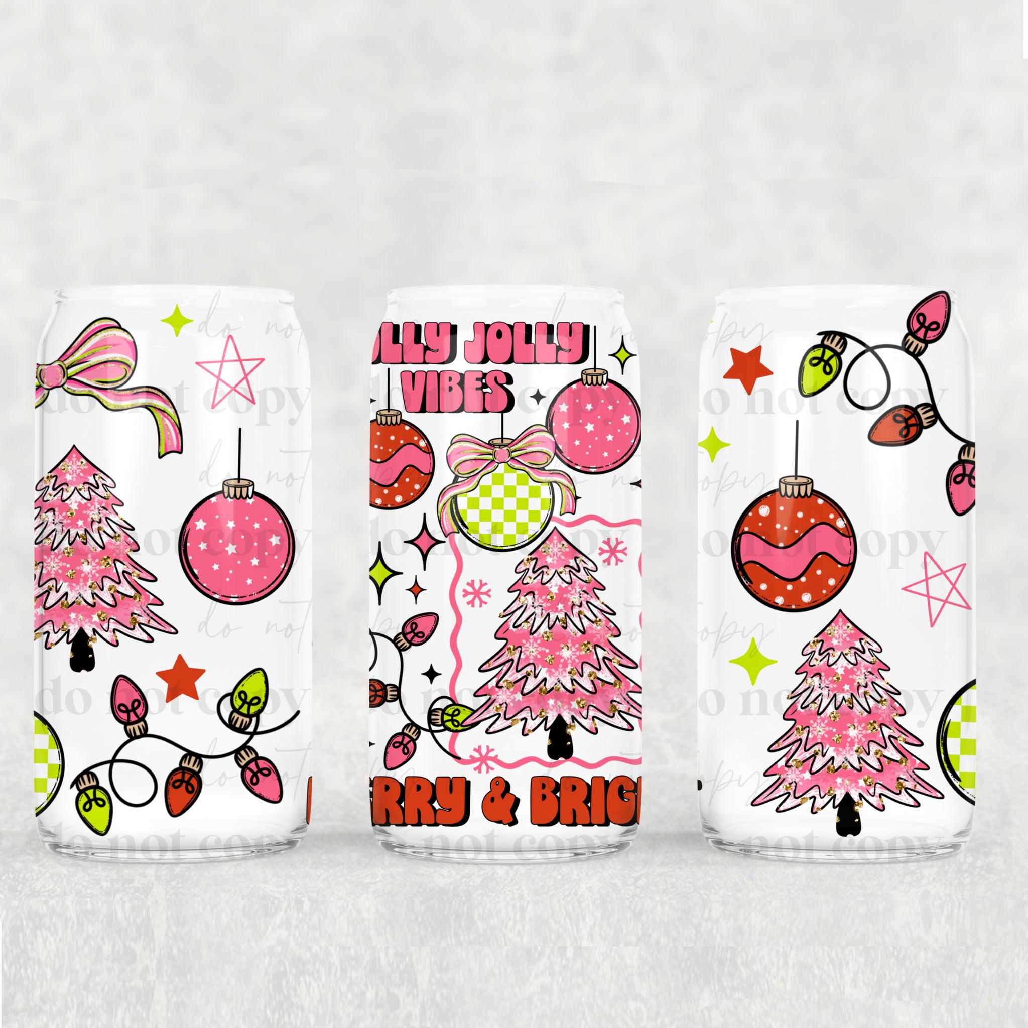 16oz UV DTF Wrap - Holly Jolly Vibes Neons