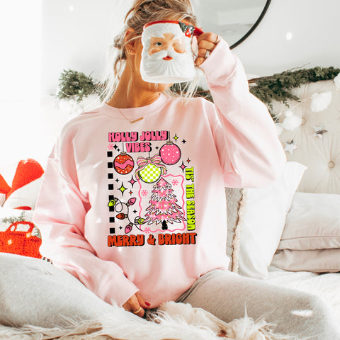 DTF Full Color TShirt Transfer - Holly Jolly Vibes Neon