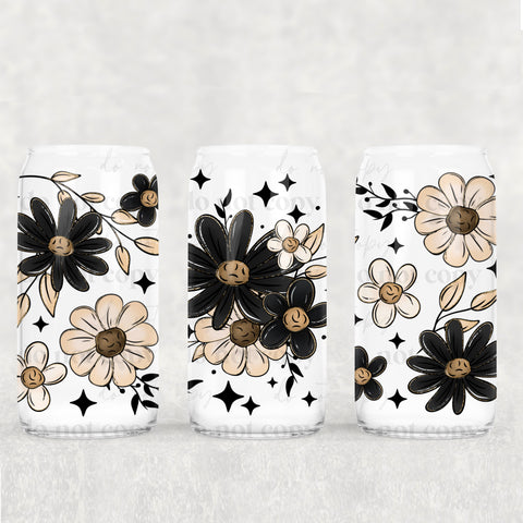 16oz UV DTF Wrap - Black Neutral Flowers