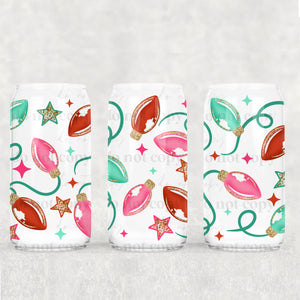 16oz UV DTF Wrap - Pink Red Green Christmas Lights