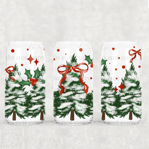 16oz UV DTF Wrap - Green Snow Trees Red Bow