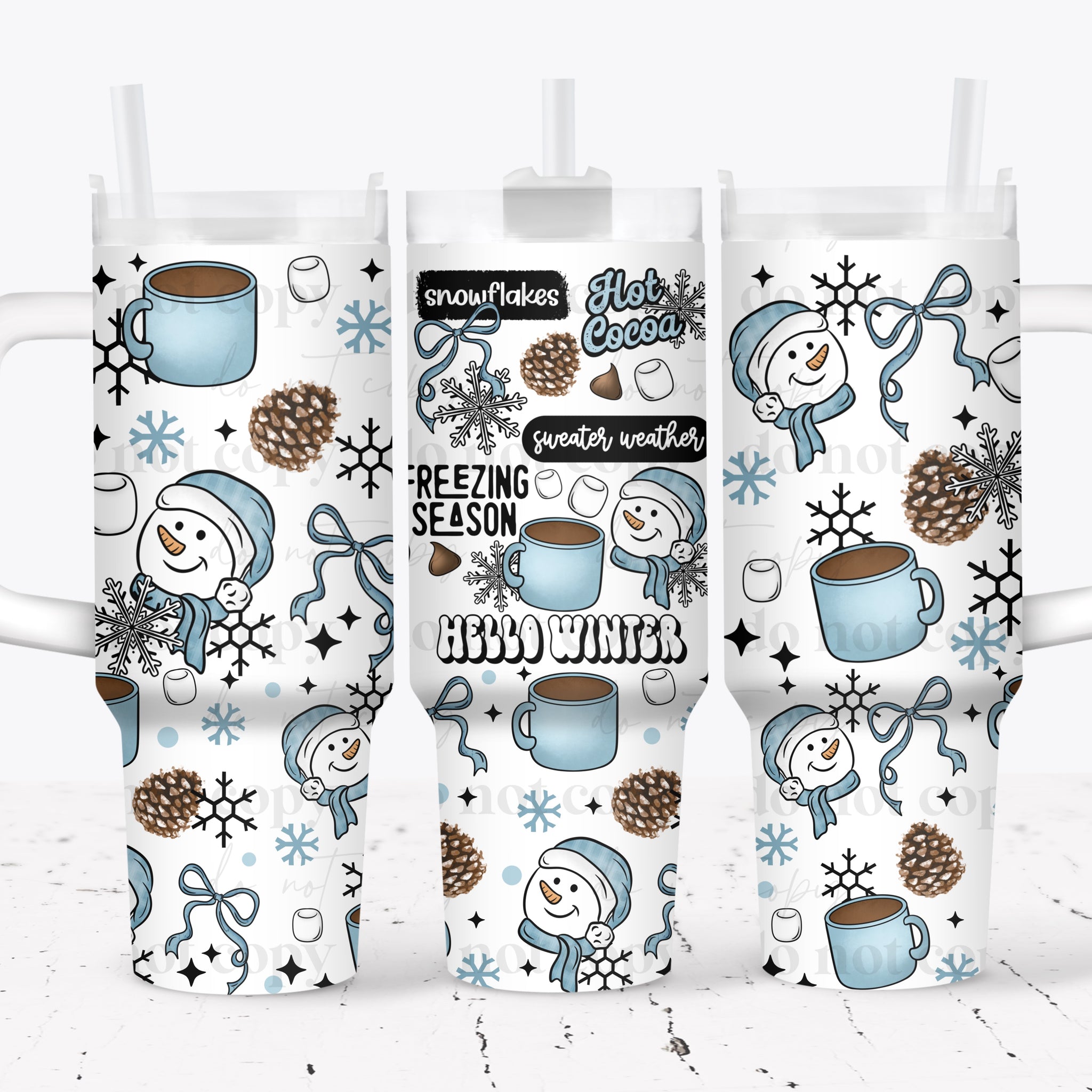 40oz UV DTF Wrap - Full Top & Bottom - Hello Winter Blue Snowman